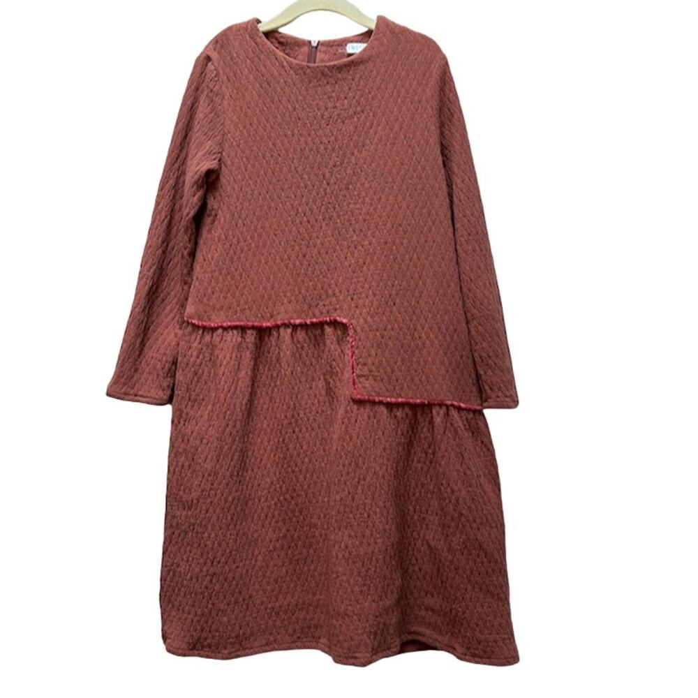 Girl's Quilted Crinkle Cotton Dress Russet Mauve Pink Velvet Modern Size 8